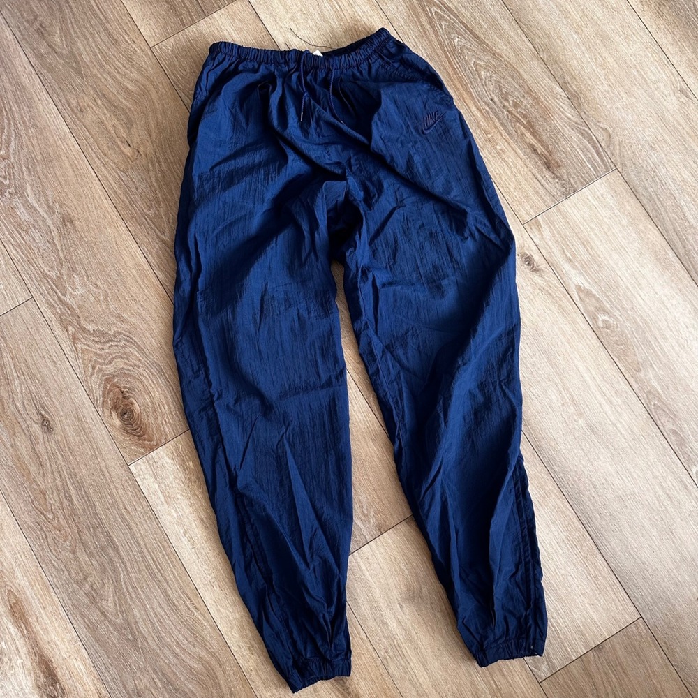 Nike Vintage Navy Blue Nylon Windbreaker Track Pants‎ Mens Medium Zipper Cuffs